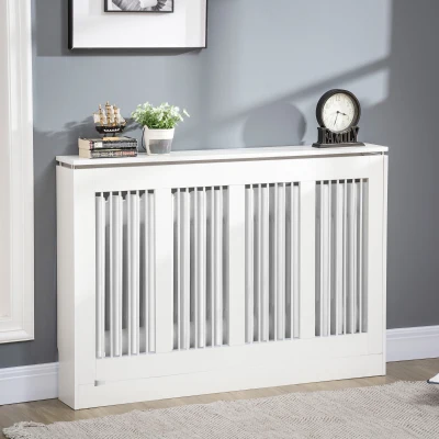 HOMCOM Cubre Radiadores de MDF con Listones y Repisa Cubreradiador para Salón Dormitorio 120x18x84 cm Blanco