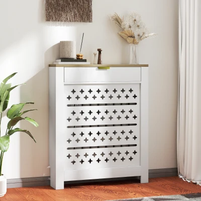 HOMCOM Cache Radiateur avec Placard et Étagère Blanc 78x19x95,5 cm