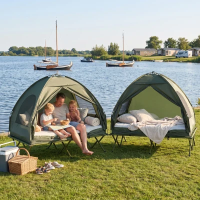 Outsunny Campingbed Hoog Met Matras Draagbaar Camping Groen