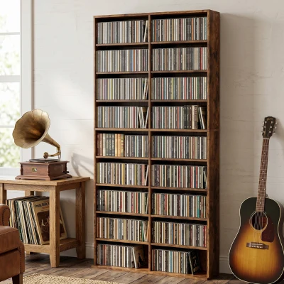 HOMCOM CD Storage Tower 640 Capacity Rustic Brown