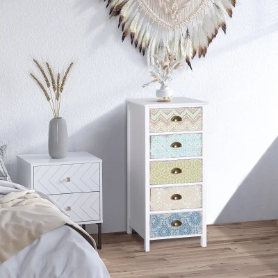 HOMCOM 5-Drawer Bedside Cabinet Storage Unit
