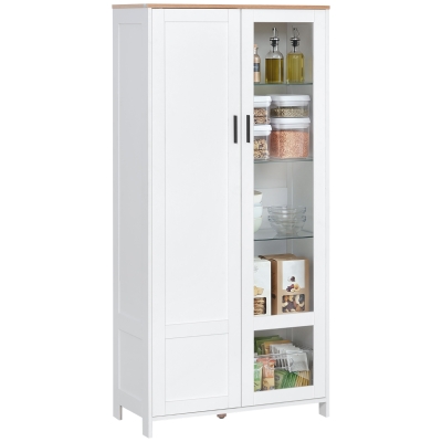 HOMCOM Credenza Cucina 2 Ante in Vetro e Legno Bianco