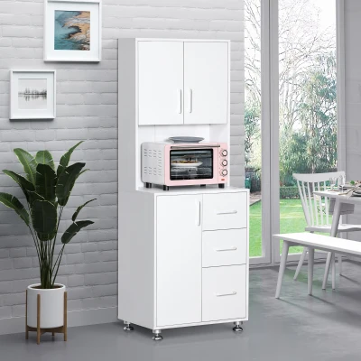 HOMCOM Modern Kitchen Cupboard White with 3 Drawers