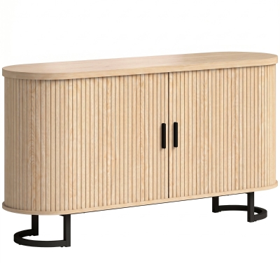 HOMCOM Buffet Ovale Bois Naturel 2 Portes Étagères Réglables 140cm
