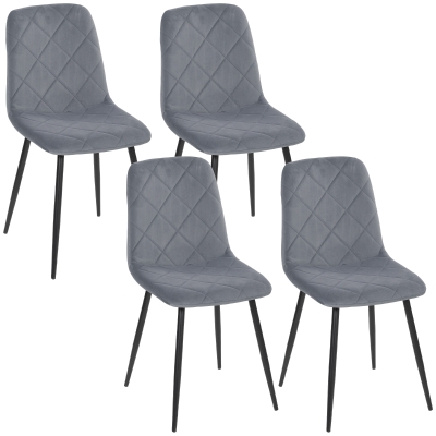 HOMCOM Conjunto de 4 Cadeiras de Jantar Modernas Cadeiras de Cozinha Estofadas em Veludo com Pés de Aço 45x54x87 cm Cinza