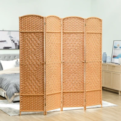 HOMCOM Paravent Bois 4 Panneaux Pliable 180x180cm Brun Clair