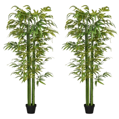HOMCOM Conjunto de 2 Plantas Artificiais Bambus Artificiais para Interiores e Exteriores Ø17x180 cm Verde