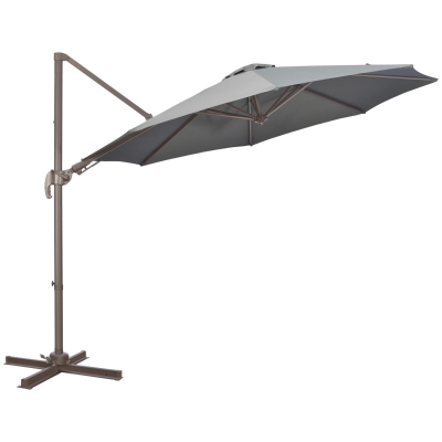 Outsunny 3(m) Cantilever Parasol with 360° Rotation Roma Umbrella, Hanging Sun Shade with Aluminium Frame, Tilt Crank, 8 Ribs and Cross Base, Dark Grey