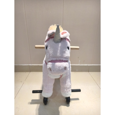 AIYAPLAY Cavalinho Unicórnio de Peluche com Rodas Sons Pegas e Apoios para os Pés Rosa 1-3 Anos