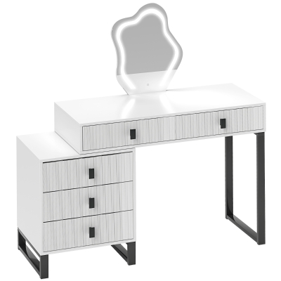 HOMCOM LED Dressing Table 5 Drawers Leaf Mirror White