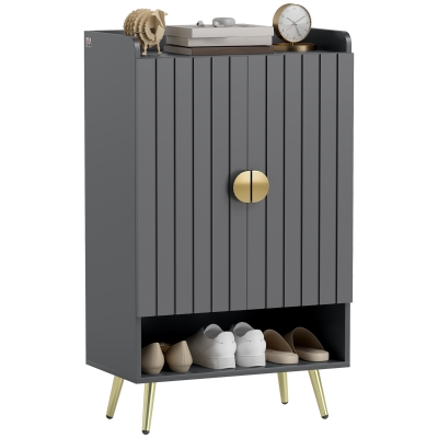 HOMCOM Modern Shoe Cabinet Grey with 2 Doors & Adjustable Shelves