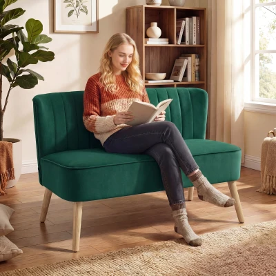 HOMCOM 2-Seater Loveseat Sofa Upholstered Dark Green