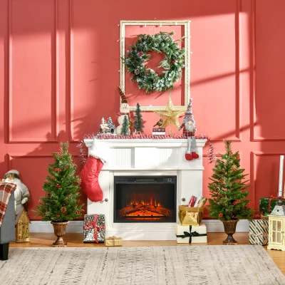 HOMCOM Conjunto de 2 Árvores de Natal Artificial 90cm com Vaso Ignífugo com 110 Ramos 70 Bagas 8 Pinhas e Folhas de PVC Verde