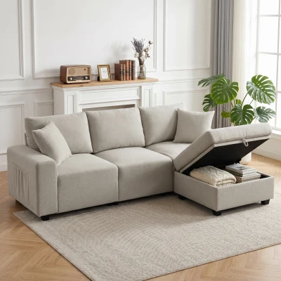 HOMCOM Divano Angolare 3 Posti in Tessuto Effetto Lino, Beige