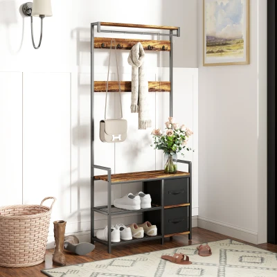 Hall Tree 80W x 30D x 180Hcm Rustic Brown
