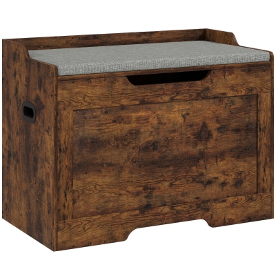 HOMCOM Panca Contenitore da 103L color Legno e Cuscino in Tessuto