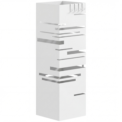 HOMCOM Suporte para Guarda Chuva Metálico com 4 Ganchos e Bandeja de Recolha de Gotas Removível 15,5x15,5x49 cm Branco