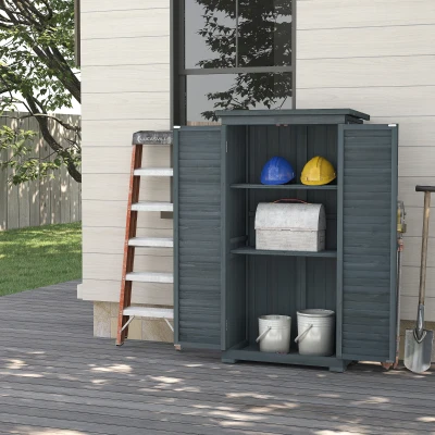 Outsunny Armadio da Esterno in Legno con Ripiani Interni Grigio