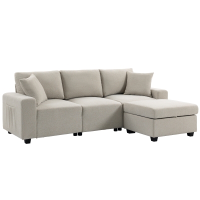 HOMCOM Divano Angolare 3 Posti in Tessuto Effetto Lino, Beige
