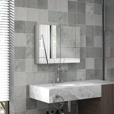 HOMCOM Armoire Murale Salle de Bain avec Miroir Gris 80x15x60cm