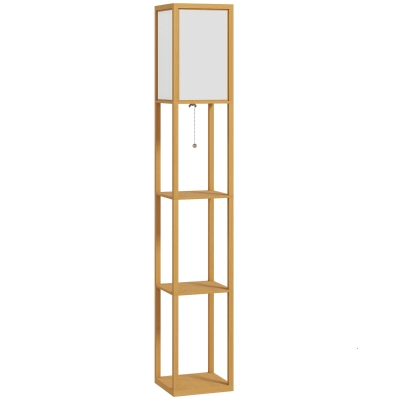 HOMCOM Candeeiro de Pé de Madeira com 3 Prateleiras para Lâmpada E27 Potência Máx. 40W 26x26x160 cm Madeira e Branco