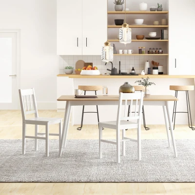 HOMCOM Conjunto de 2 Cadeiras de Sala de Jantar com Encosto de Ripas Estrutura de Madeira de Pinho 41x46,5x85,5 cm Branco