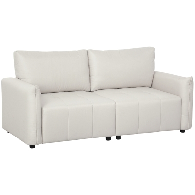 HOMCOM Canapé 3 Places Rembourré Tissu Lin Crème