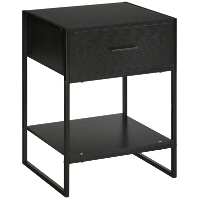 HOMCOM Mesa de Cabeceira Mesa Auxiliar com 1 Gaveta e Prateleira de Armazenamento Estilo Moderno para Quarto 45x40x60cm Preto