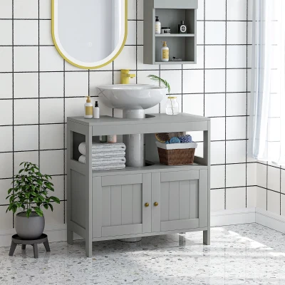 Kleankin Under Sink Cabinet Light Grey Modern Storage Unit