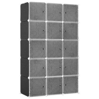 HOMCOM Kleiderschrank im Würfeldesign, 2 große und 9 kleine Würfel, Kunststoff, Metall, 111L x 47B x 183H cm, Schwarz+Weiß