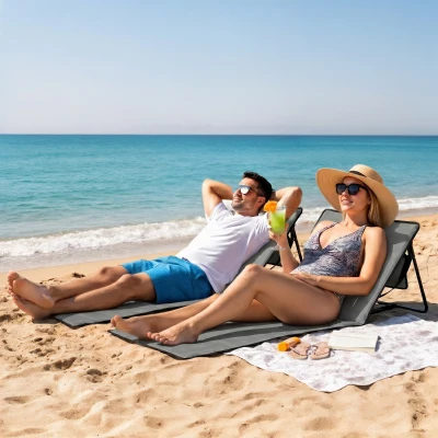 Outsunny Conjunto de 2 Esterillas de Playa Plegable con Respaldo Reclinable y Correa de Transporte 142x51x40 cm Gris