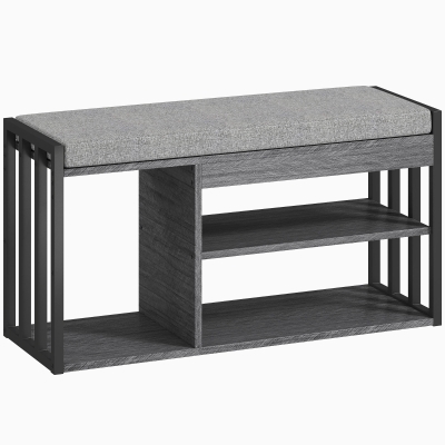 HOMCOM Schuhregal mit Sitzbank, Flurregal für Schuhe, Schuhschrank mit 3-stufigem Design, für Flur, Eingangsbereich, Wohnzimmer, Schlafzimmer, Grau