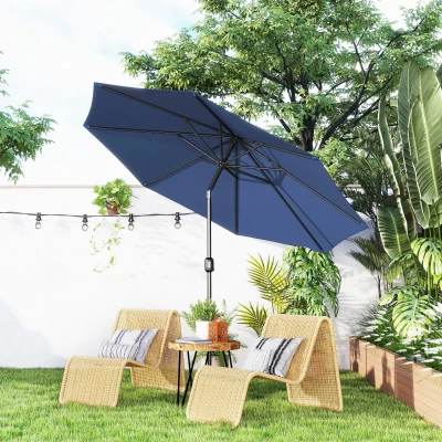 Outsunny Chapéu de Sol de Jardim Ø295x250 cm com Manivela Mecanismo de Inclinação e Mastro Desmontável de Metal para Terraço Azul