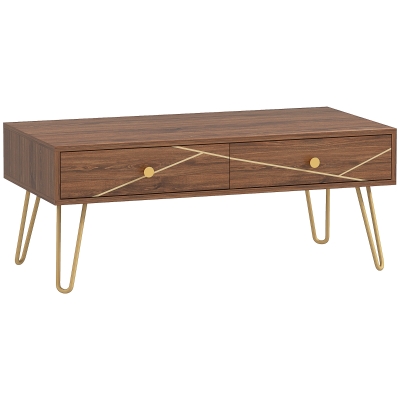 HOMCOM Coffee Table with Storage, Living Room Table with Drawers, Rectangular Tea Table with Steel Base for Home, 100 x 50 x 41 cm, Brown