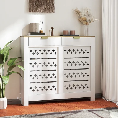 HOMCOM Radiator Cover with 2 Drawers White 108x19cm