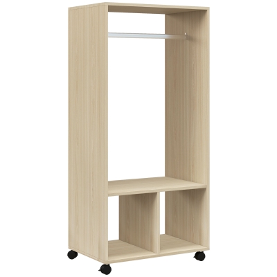 HOMCOM Wardrobe Natural Wood with Shelf & Swivel Casters