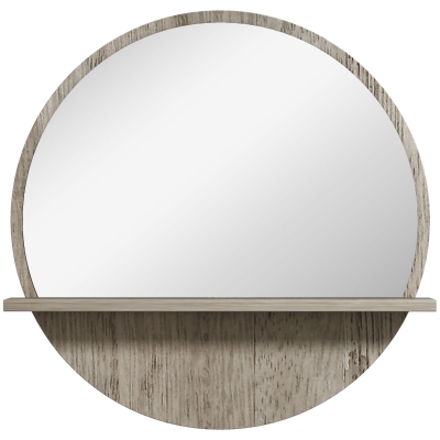 Kleankin 45cm Round Mirror with Shelf Grey Wood-Effect