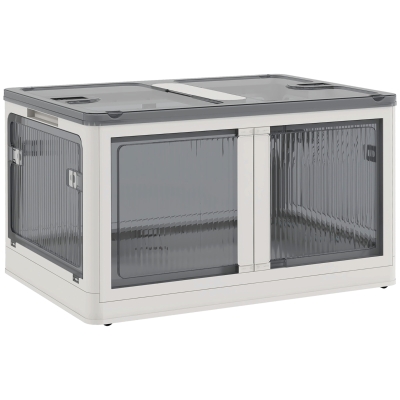 HOMCOM Aufbewahrungsbox Aufbewahrungskorb. faltbar, mit Staubschutz, 60 cm x 42 cm x 34 cm, Weiß + Grau
