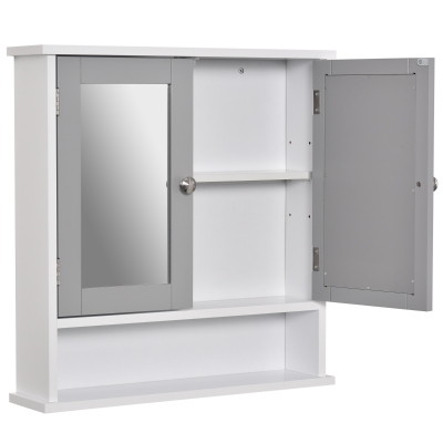Kleankin Wall-Mounted Mirror Cabinet Grey with Shelf