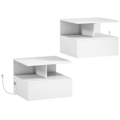 HOMCOM Set Comodini Sospesi con Cassetto e Ripiano Aperto Bianco