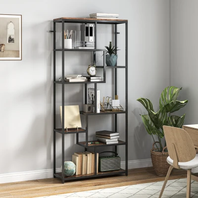 HOMCOM Seven-Tier Geometric Bookcase Brown/Black