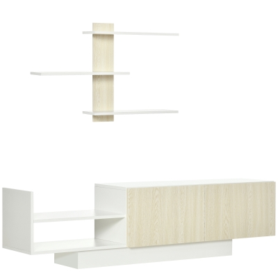 HOMCOM Mueble de Salón para TV con Mesa para Televisor 150x31,5x40 cm y Estante de Pared 95,5x16x60 cm Natural