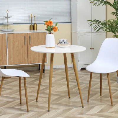 HOMCOM Mesa de Comedor Redonda para 2 Personas Mesa de Cocina Estilo Nórdico con Patas de Metal Ø72x75 cm Blanco Mate