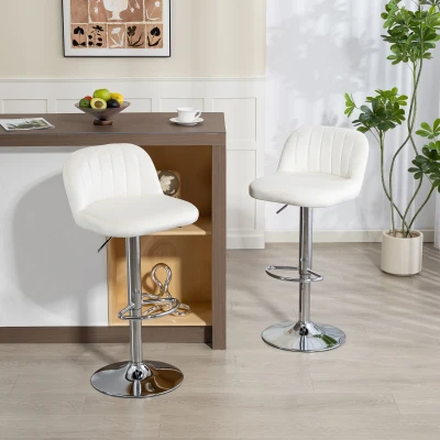 HOMCOM Conjunto de 2 Bancos de Bar com Altura Ajustável Assento Giratório e Apoio para os Pés 43x45x81-101 cm Creme