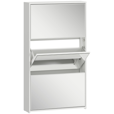 HOMCOM Scarpiera a Specchio con 3 Cassetti 65x17x114.5 cm Bianco