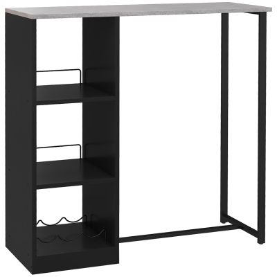 HOMCOM Bar Table with 3-Tier Storage & Wine Rack Black 105cm