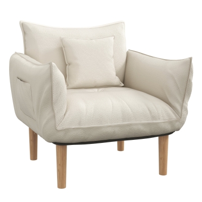 HOMCOM 2-in-1 Verstellbarer Loungesessel, Bodensessel mit Kissen, Polstersessel, für Wohnzimmer, Schlafzimmer, Cremeweiß