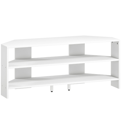 HOMCOM Mobile TV ad Angolo 47" con Ripiani Aperti in Legno Bianco