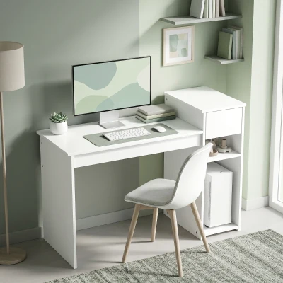 HOMCOM Scrivania da Ufficio con Cassetto e Scaffali Bianco