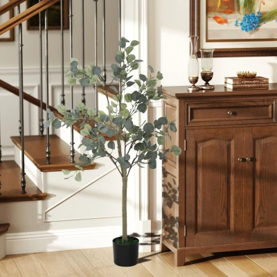 HOMCOM Eucalipto Artificial 120 cm Planta Artificial Decorativa Grande Árvore Artificial de Interior com 230 Folhas Verde